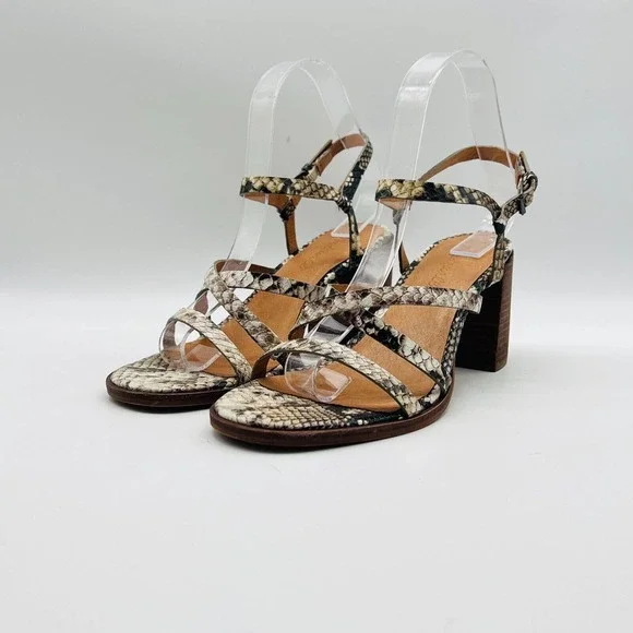 Madewell Womens 7.5 Gray Leather Snake Print Block Heel Strappy Shoes EUC - Picture 3 of 12